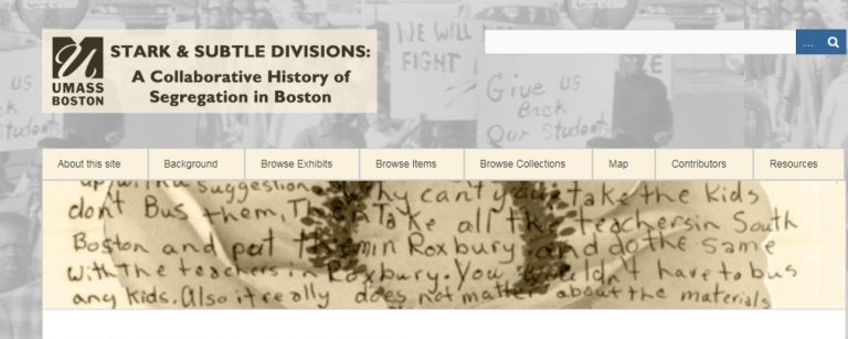 This collection of exhibits from History and American Studies students at UMass Boston frequently touches upon school desegregation in Boston using archival materials.
